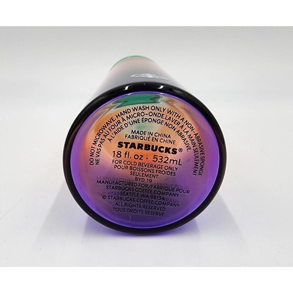 Starbucks Ombre Rainbow Iridescent 18oz Glass Water Bottle Summer 2020 - Picture 5 of 8